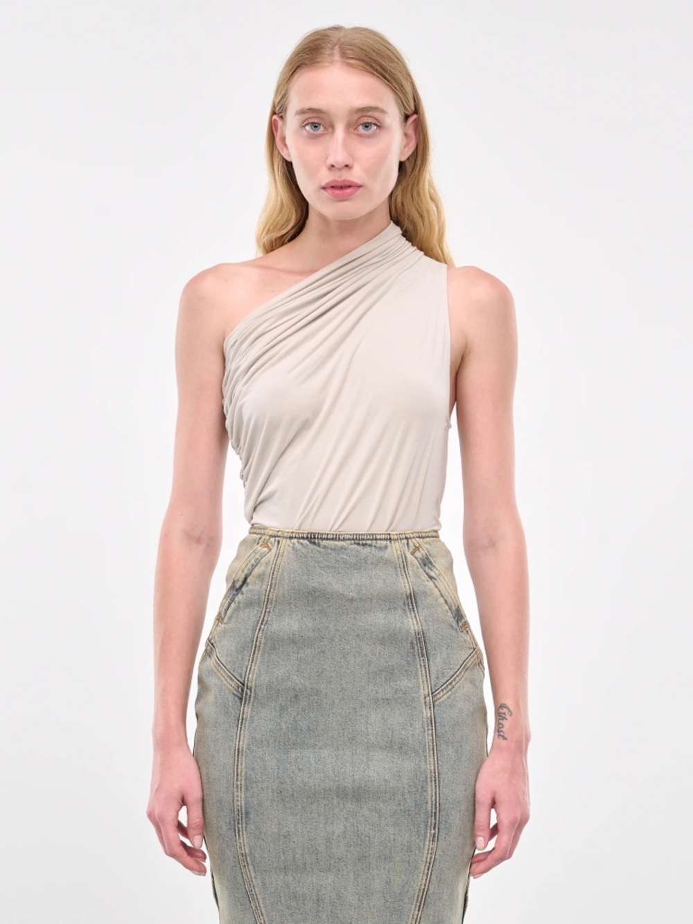 NWOT ENTIRE STUDIOS Asymmetrical One-Shoulder Top in Olive-Gray-Medium